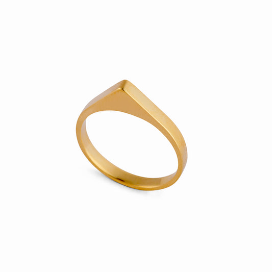 A gold-colored geometric ring with a smooth peak, designed to resemble a mountain.