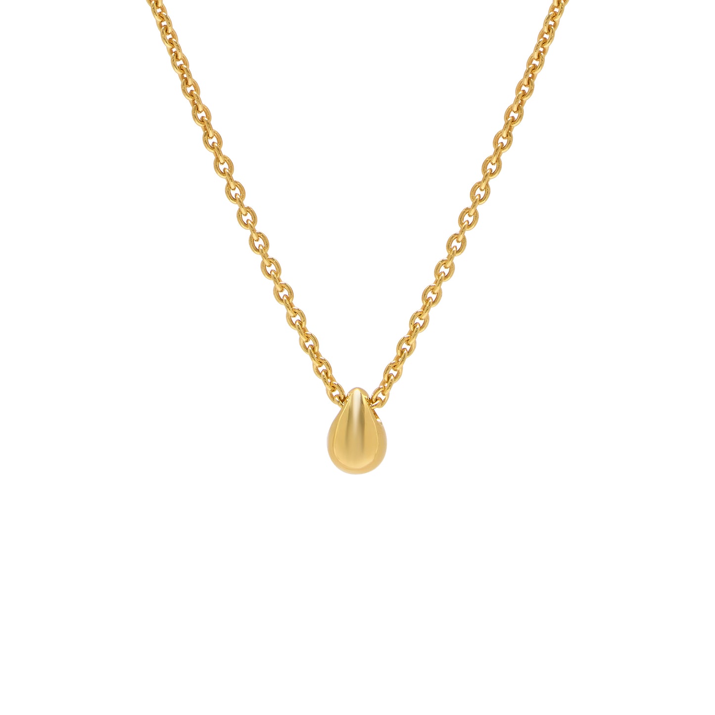 Gold Water Drop Droplet Necklace on white background