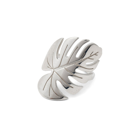 Modern Monstera Leaf Silver Statement Ring