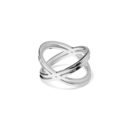Double X statement geometric ring in silver