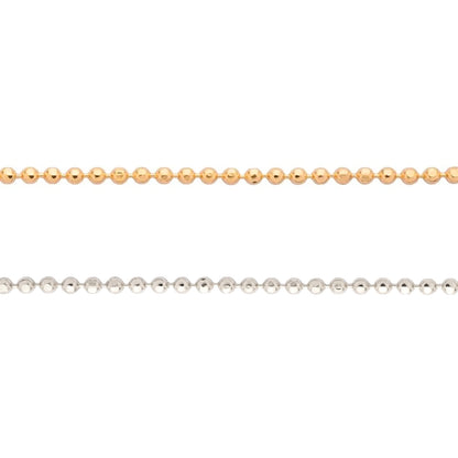Two ball bead chain necklaces, one in gold and one in silver, displayed against a white background.