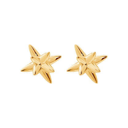 Gold star-shaped earrings on a white background