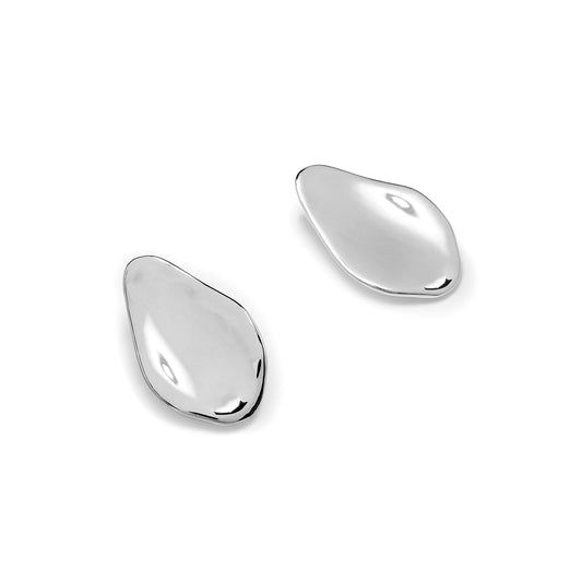 Modern Silver Flower Petal Earrings on white background