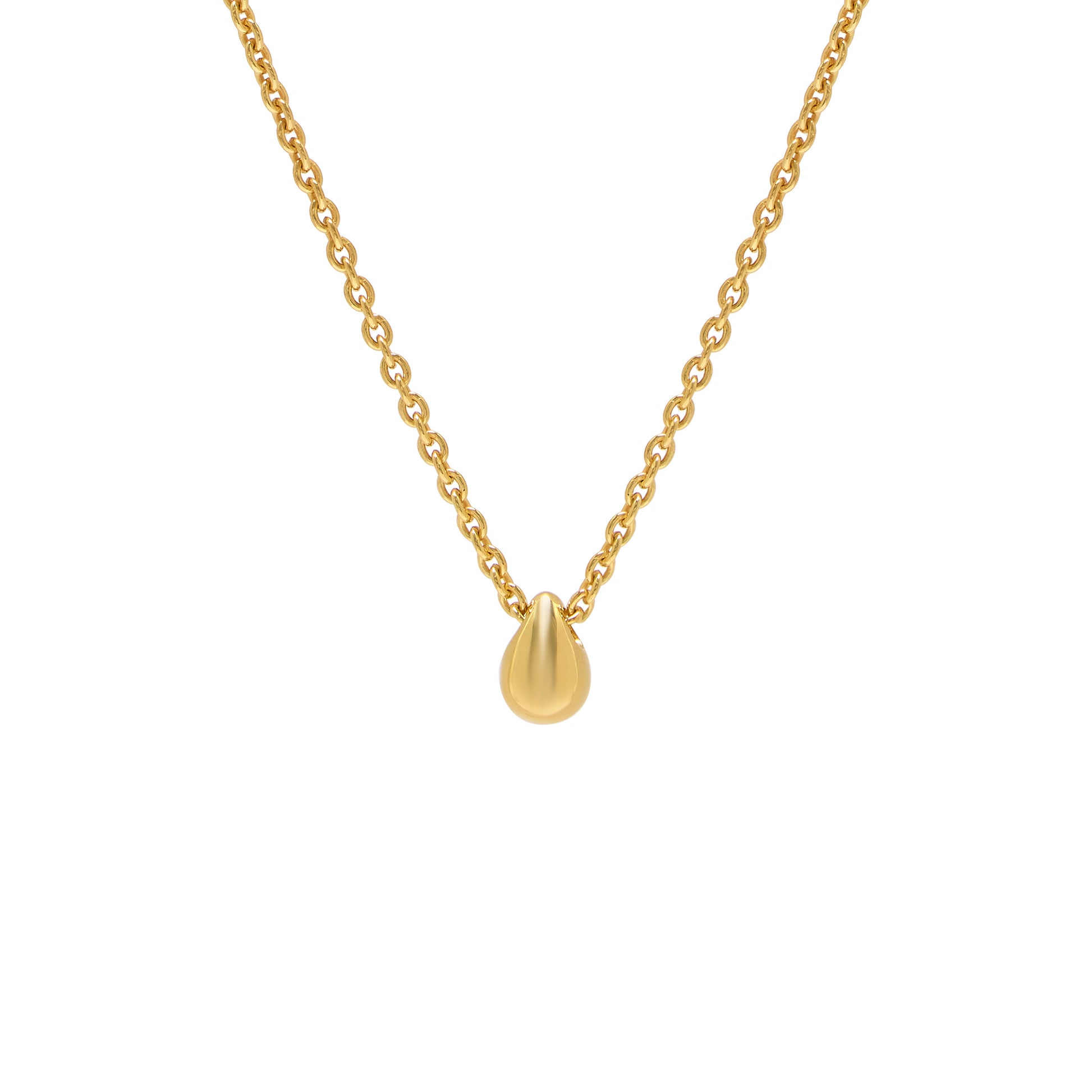 Gold Water Drop Droplet Necklace on white background