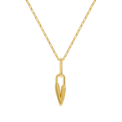 Gold necklace with a heart pendant on a white background