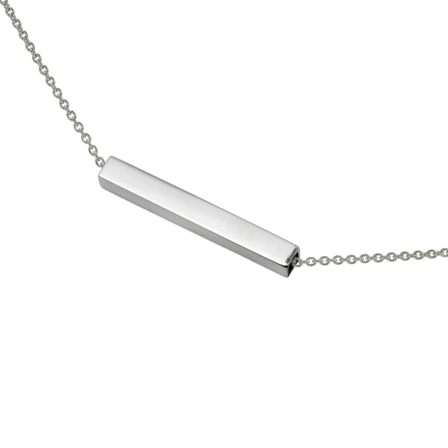 Silver bar necklace on a white background