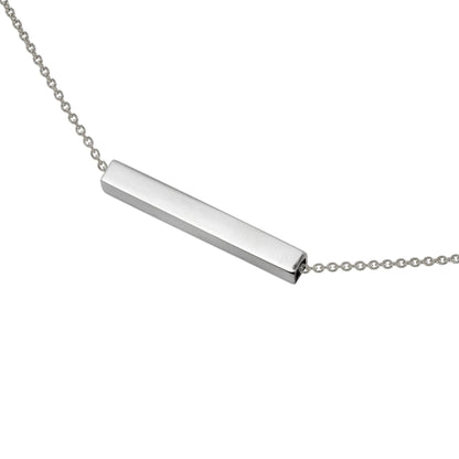 Silver bar necklace on a white background