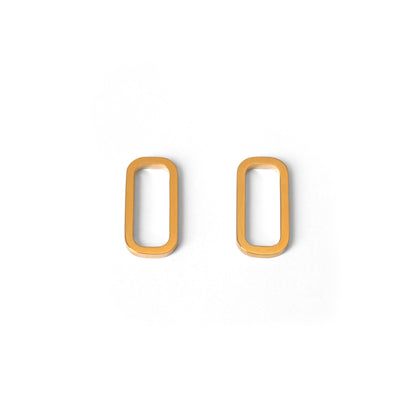 A pair of minimal rectangular geometric earrings in gold vermeil displayed against a white background.