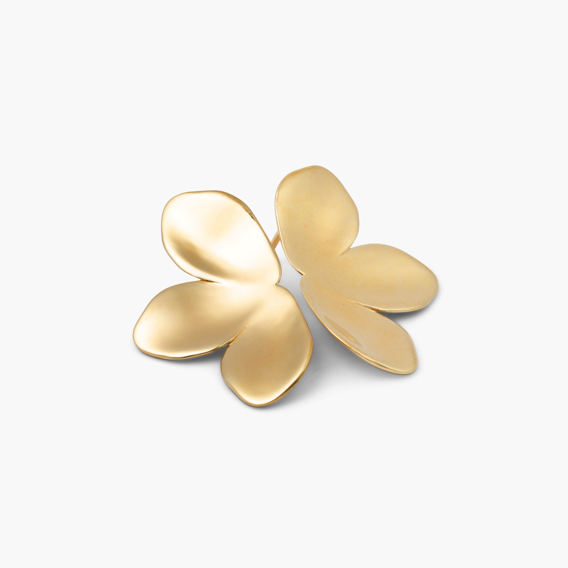 Gold floral earrings on a white background