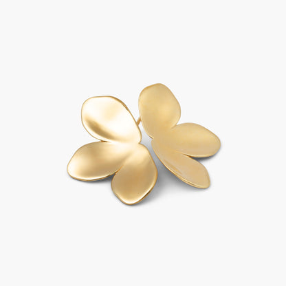 Gold floral earrings on a white background