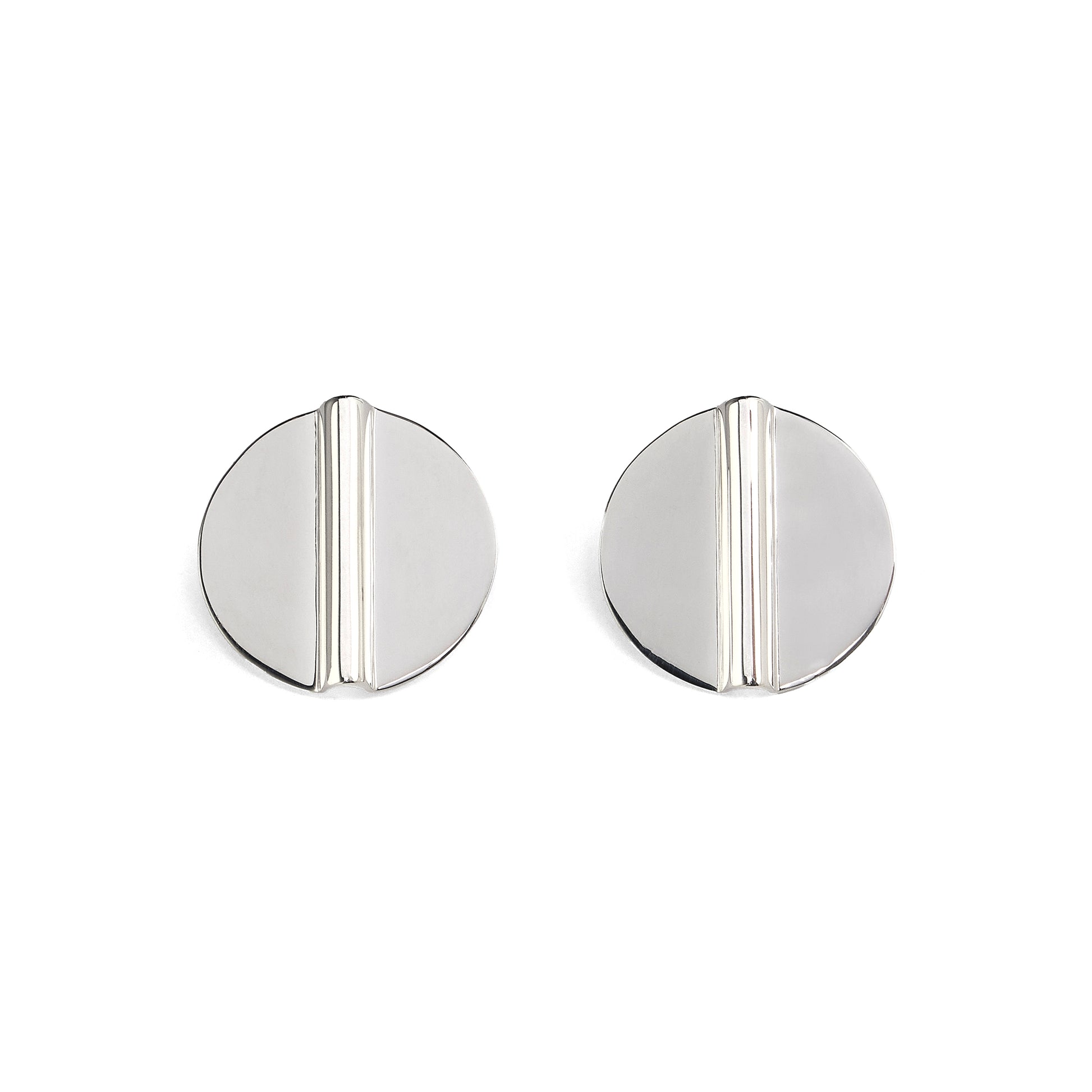 Modern Coin Aegis Circle Earring in Silver