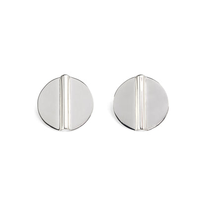 Modern Coin Aegis Circle Earring in Silver