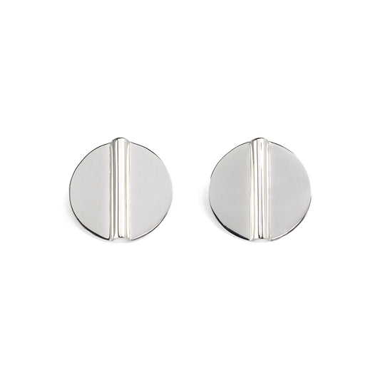Modern Coin Aegis Circle Earring in Silver