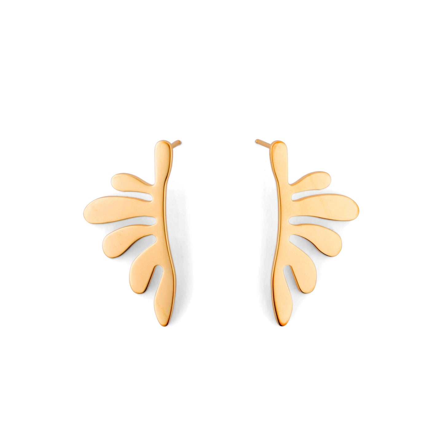 Modern Gold Plant Leaf Statement Earrings