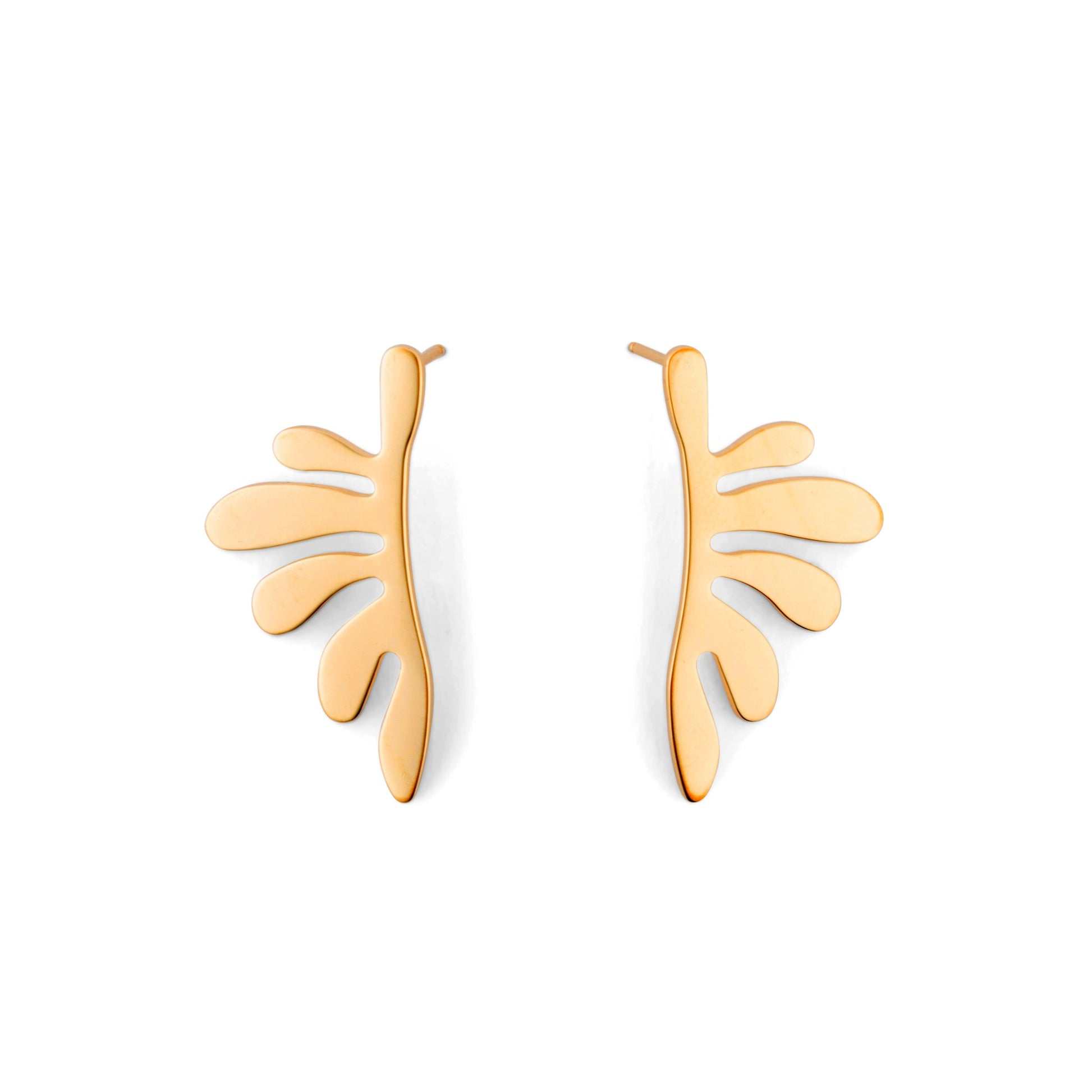 Modern Gold Plant Leaf Statement Earrings