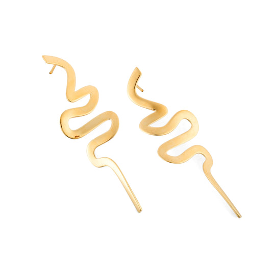 Modern Gold Ribbon Medusa Earrings