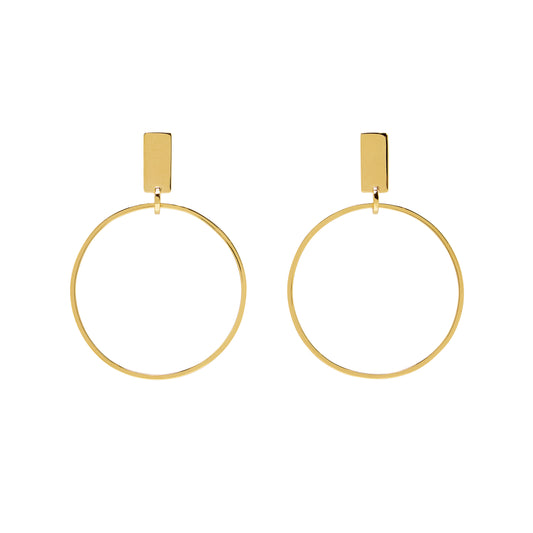 Modern Statement Gold Hoop Orbit Earrings on white background