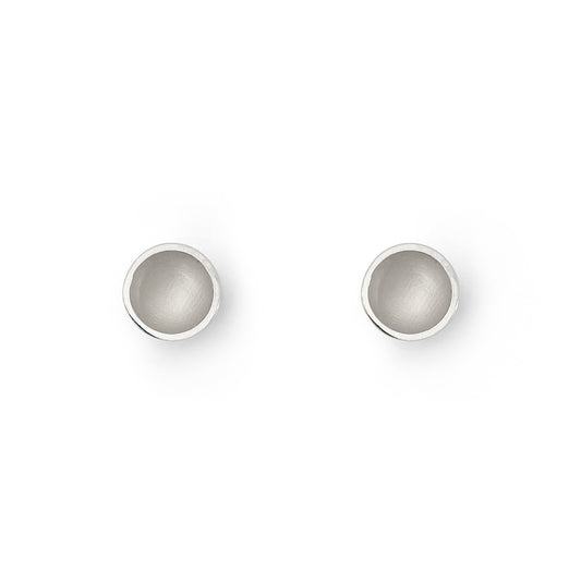 Two small orb earrings on a white background