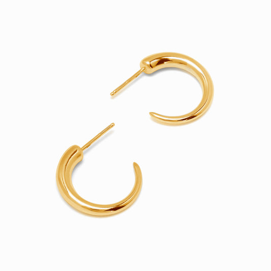 Gold hoop earrings on a white background