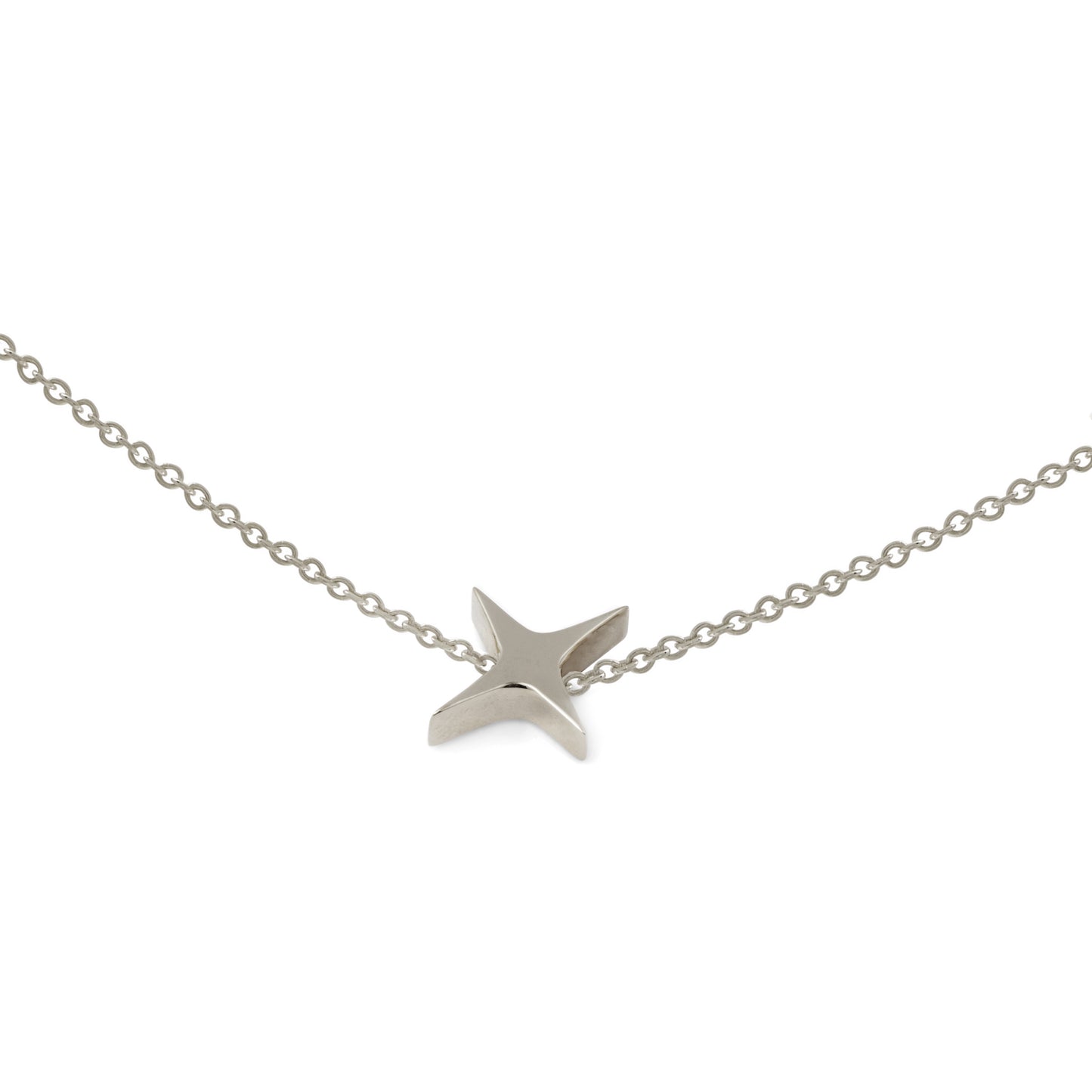 Silver star-shaped pendant jewelry on a chain against a white background