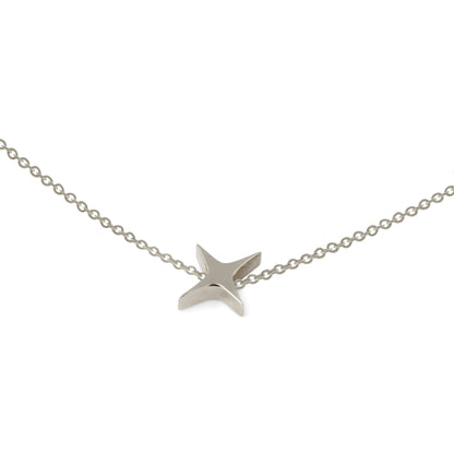 Silver star-shaped pendant jewelry on a chain against a white background