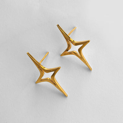 Large Gold Star Earrings on white background