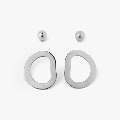 Silver oval earrings on a white background