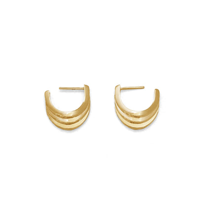 Pair of gold hoop earrings on a white background