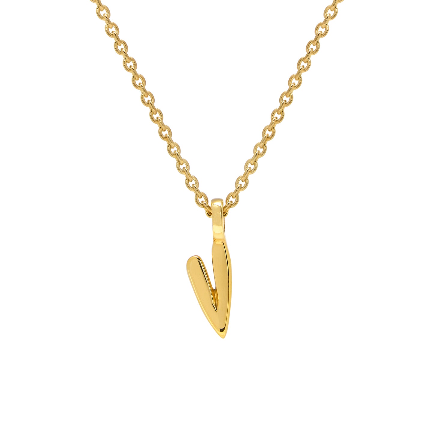 Gold necklace with a heart-shaped pendant on a white background