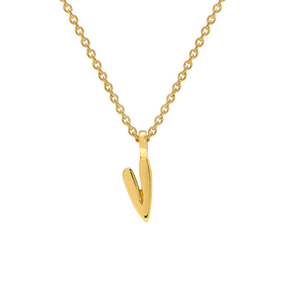Gold necklace with a heart-shaped pendant on a white background