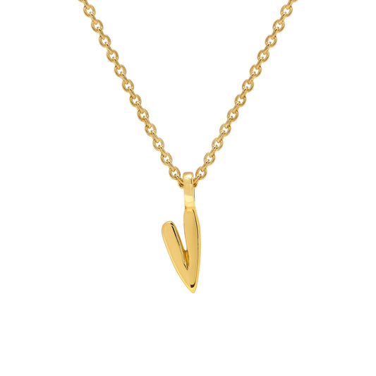 Gold necklace with a heart-shaped pendant on a white background